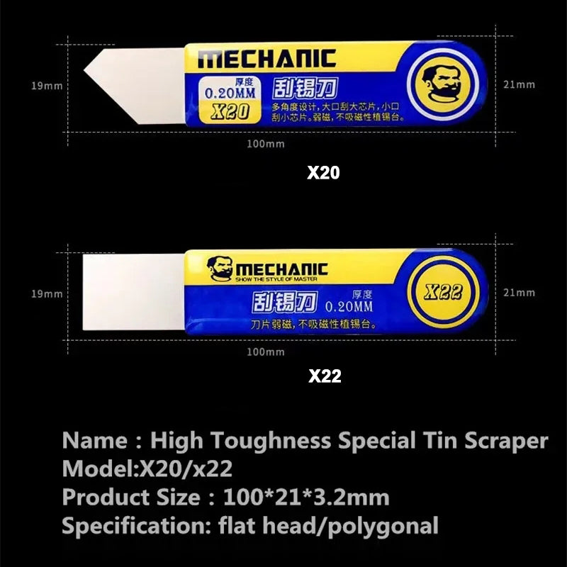 MECHANIC X20 X22 High Toughness Tin Scraper Thickness 0.20mm Mobile Phone Repair Solder Paste Scraping Knife