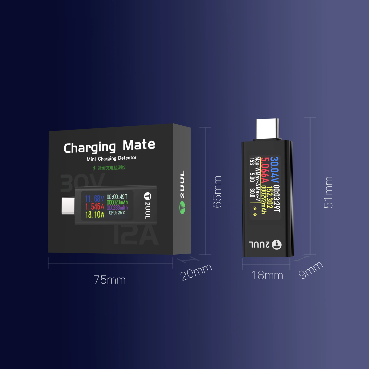 2UUL PW21 Mini Charging Mate Detector Bidirectional Current Detection Measurement of Charging For Mobile Phone Charging Tools