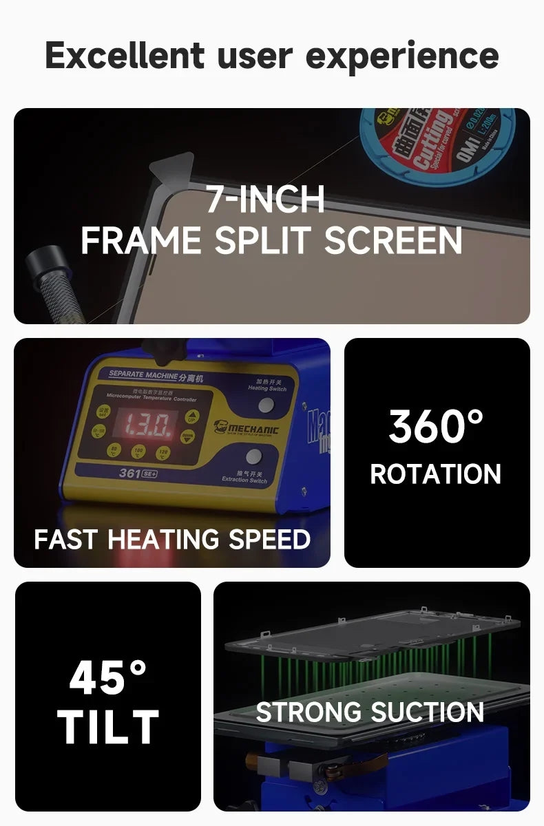 MECHANIC 361 SE/SE+ Separator 360 Rotation 45 Tilt for iPhone Android Edge Straight Screen Degumming Frame Removal Heating Platform
