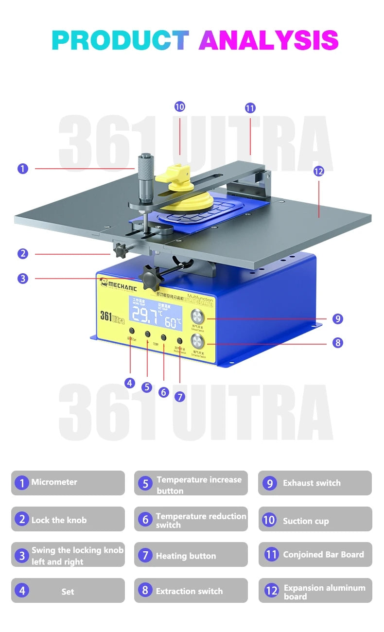MECHANIC 361 Ultra multifunctional rotary separator 14inch maintenance platform supports mobile phone and iPad maintenance tools