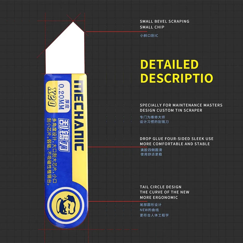 MECHANIC X20 X22 High Toughness Tin Scraper Thickness 0.20mm Mobile Phone Repair Solder Paste Scraping Knife
