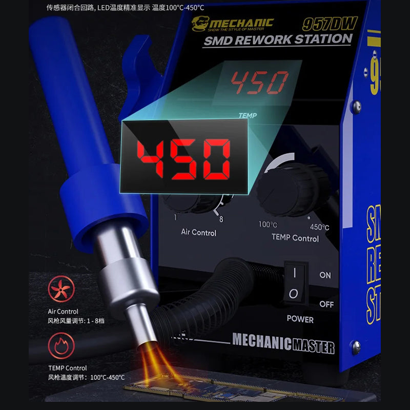 Mechanic 957DW Welding supplies desoldering station with two-scroll hot air Intelligent digital display fast heating Iron