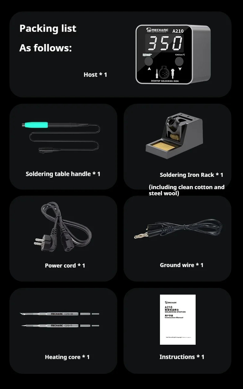 MECHANIC A210 Desktop Portable Soldering Station Mini Soldering Iron Precision Temperature Control Short Circuit Protect