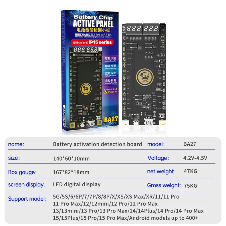 MECHANIC BA27 Battery Active Panel Fast Charge Detection Board For iPhone 5-15 Pro Max Samsung Xiaomi Android Phone Activation