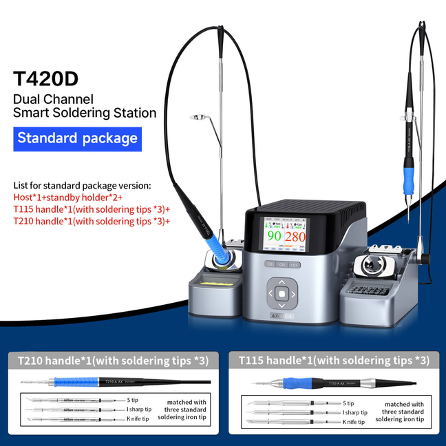 AIXUN T420D Double Channel Soldering Station With T210 /T115 Handle Tips Precision Soldering Machine for PCB Welding