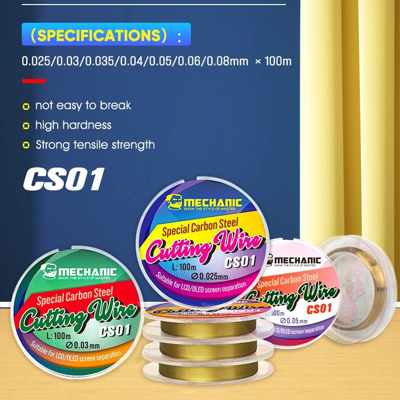MECHANIC CS01 High Hardness Special Steel Cutting Wire for Mobile Phone LCD Screen Separation Repair Tools 0.025mm--0.08mm
