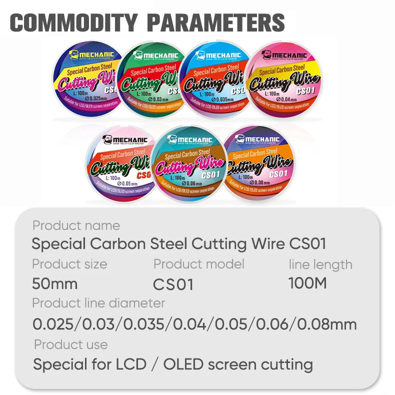 MECHANIC CS01 High Hardness Special Steel Cutting Wire for Mobile Phone LCD Screen Separation Repair Tools 0.025mm--0.08mm