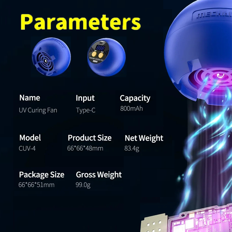 MECHANIC CUV-4 UV Curing Lamp Quick Heat Dissipation Smoke Exhaust Fan 2in1 Infinite Cooling Curing Fan for Mobile Phone Repair