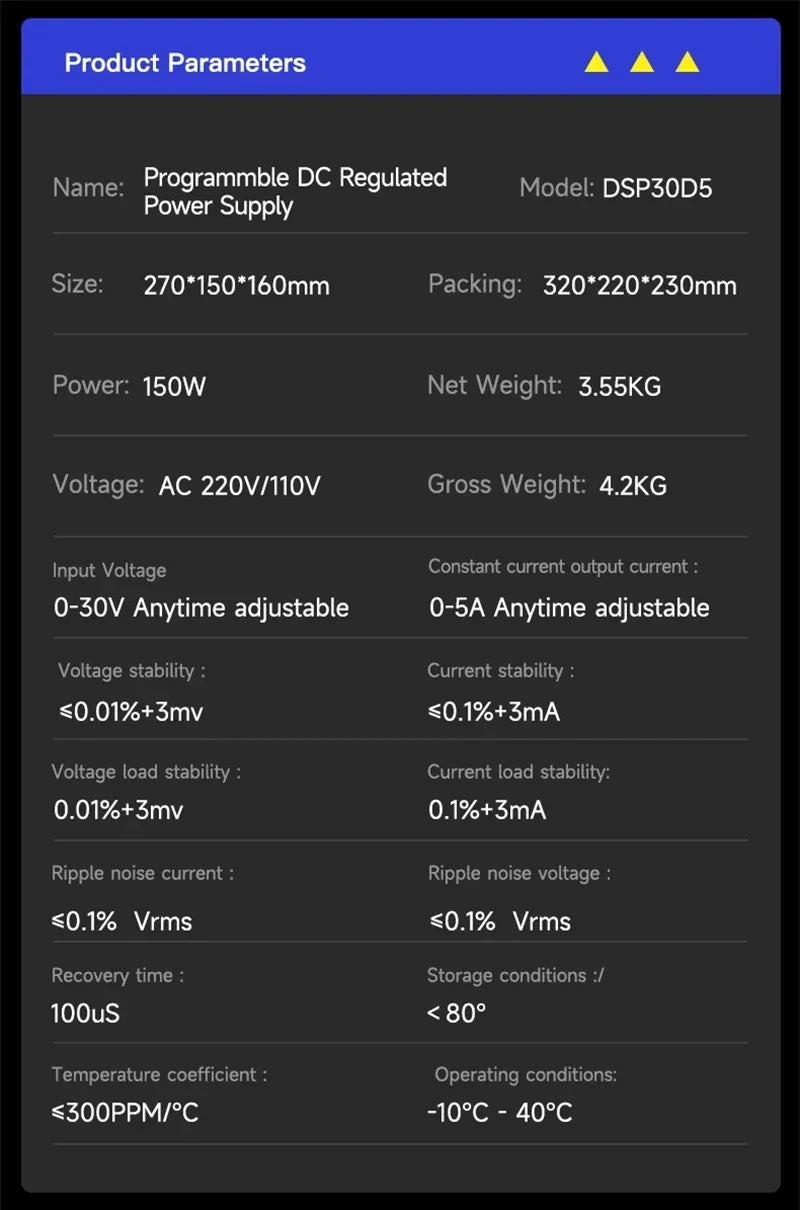 MECHANIC DSP30D5 Programmble DC Regulated Power Supply 30V 5A Rear Cooling Fan Double-sided Heat Sink Power Supply