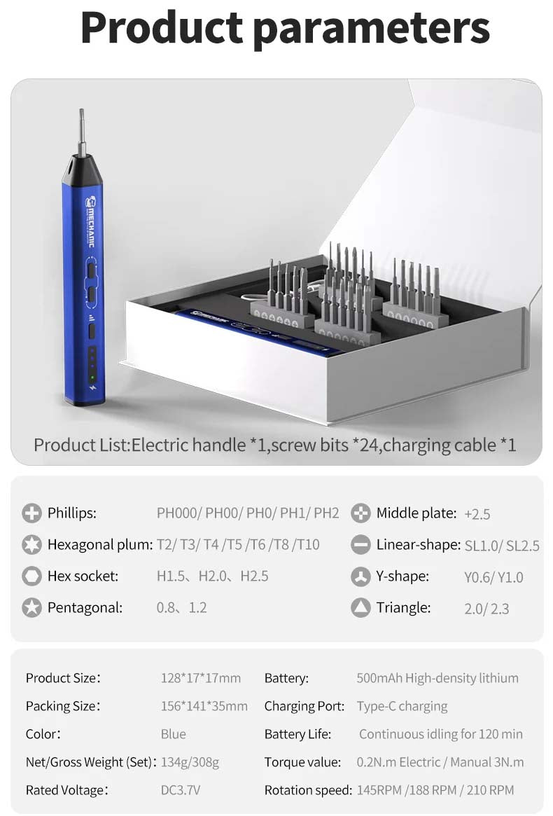 Mechanic ES240 Electric 24in1 Multifunctional Screwdriver Set Phone Disassembly Repair High Precision Electric Screwdriver Set