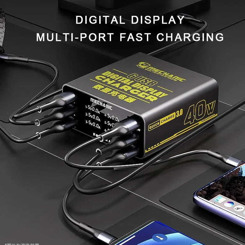 MECHANIC F-POWER 6 6S 6P Fast Charging Station Multi-Port Charger for IPhone HUAWEI XIAOMI SAMSUNG