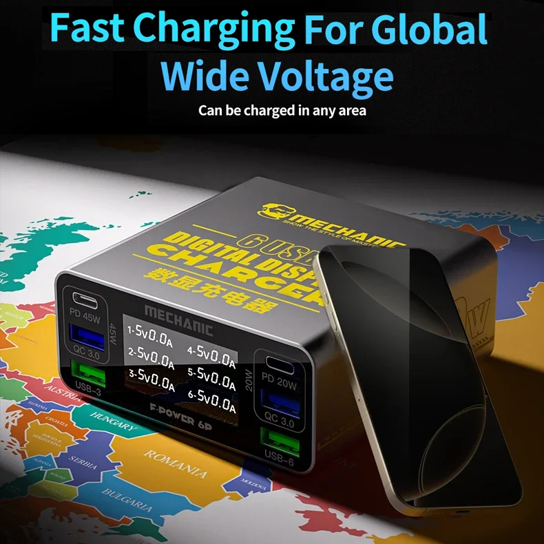 MECHANIC F-POWER 6 6S 6P Fast Charging Station Multi-Port Charger for IPhone HUAWEI XIAOMI SAMSUNG