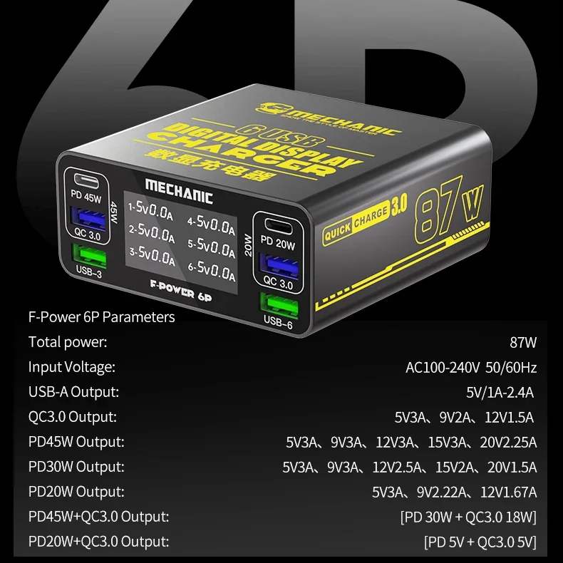 MECHANIC F-POWER 6 6S 6P Fast Charging Station Multi-Port Charger for IPhone HUAWEI XIAOMI SAMSUNG