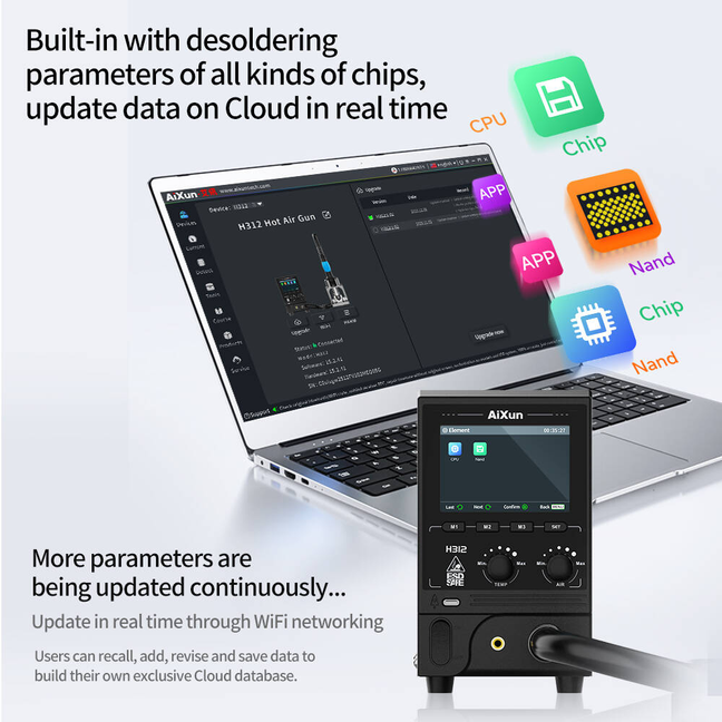 AiXun H312 Intelligent 1400W Hot Air Gun Networkable BGA Rework Station Digital Display for Loic Board SMD Chip Soldering Repair