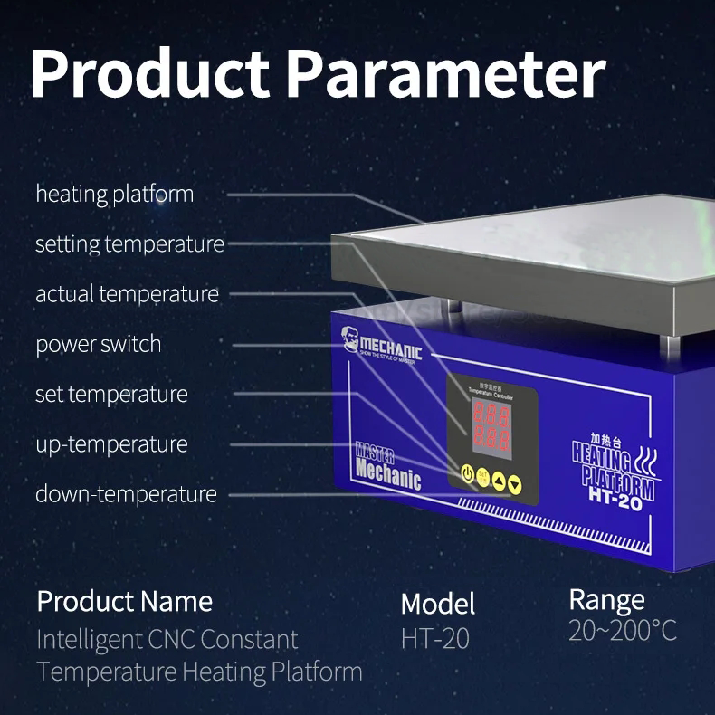 Heating Table MECHANIC HT-20 Intelligent Constant Temperature Double Digital Display for Repair Mobile Phone PCB Heat Platform