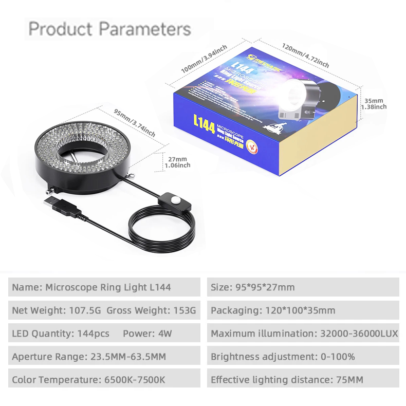 Mechanic LED L64 L72 L144 High Definition Industrial Microscope Ring Lamp Adjustable Ring-shaped Light Source USB Interface