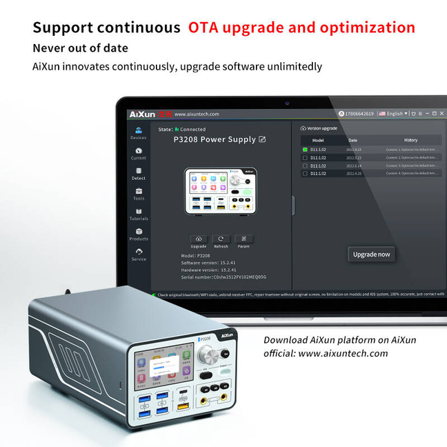 AiXun P3208 320W Smart Regulated DC Power Supply For iPhone 6-15ProMax One-button Power-on Tester 32V/8A Battery Fast Charging
