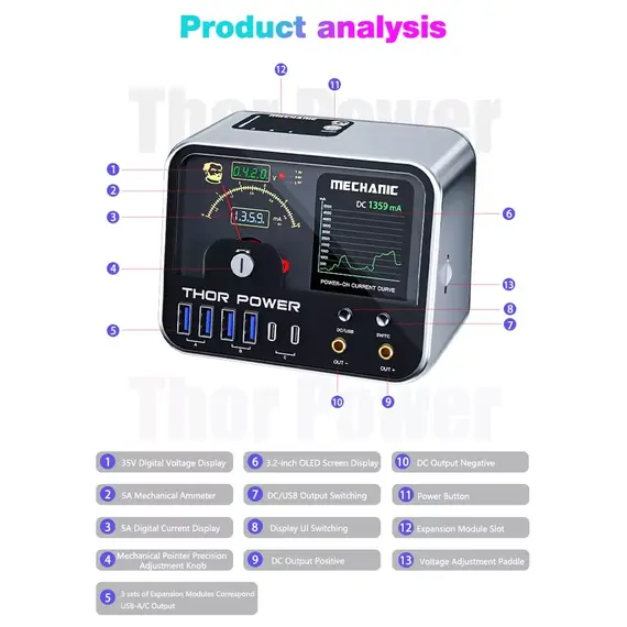 MECHANIC Thor Power Adjustable DC Regulated Supply Power Expansion Interface Intelligent IoT Digital Diagnostic Power Supply