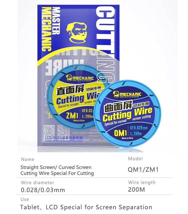 MECHANIC QM1 ZM1 Screen Cutting Wire 0.028 0.03mm Width Special Design For Curved Straight Phone Screen Cutting Separator Repair
