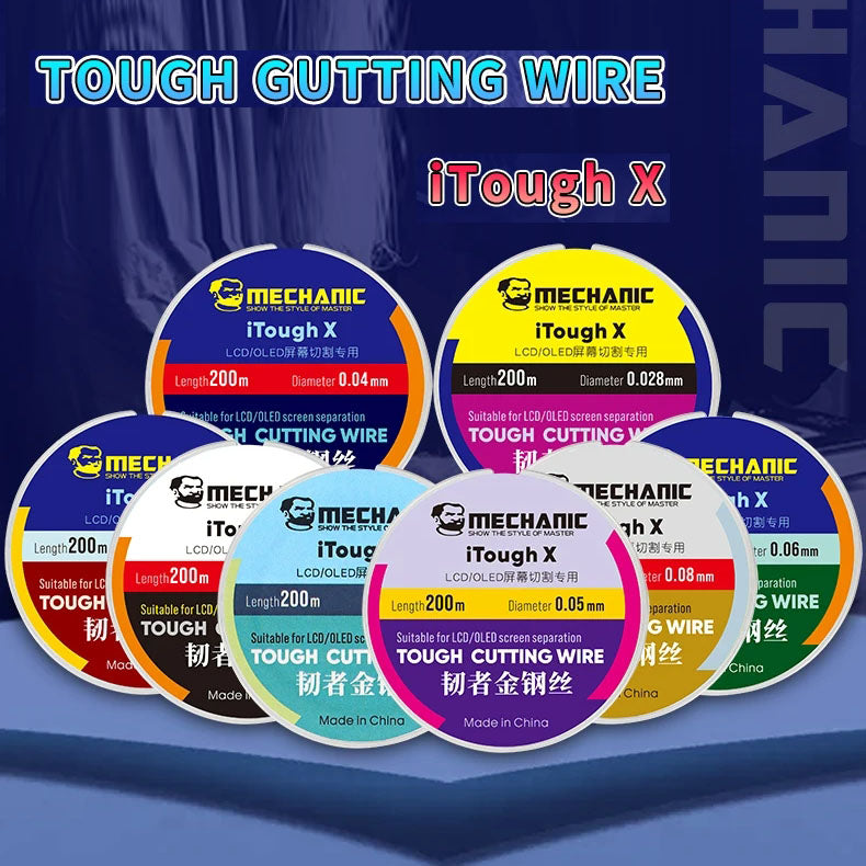 MECHANIC iTough X High Hardness Special Steel Wire for Mobile LCD OLED Screen Cutting Separation Line 0.028mm - 0.1mm X 200m