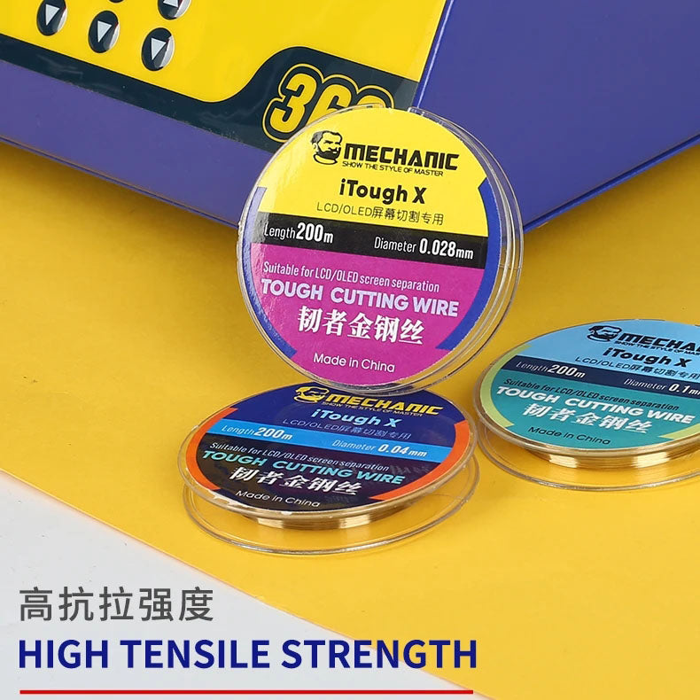 MECHANIC iTough X High Hardness Special Steel Wire for Mobile LCD OLED Screen Cutting Separation Line 0.028mm - 0.1mm X 200m