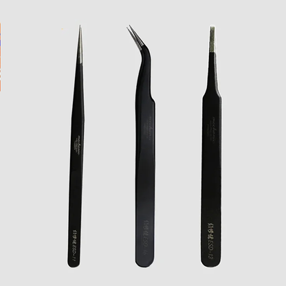 MECHANIC ESD-11 ESD-13 ESD-15 Tweezer Straight Curved Tip Flat Head For Electronic DIY Precision Anti-static Black Clip Tools