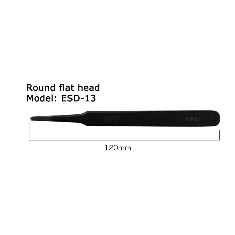 MECHANIC ESD-11 ESD-13 ESD-15 Tweezer Straight Curved Tip Flat Head For Electronic DIY Precision Anti-static Black Clip Tools