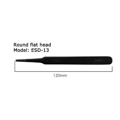 MECHANIC ESD-11 ESD-13 ESD-15 Tweezer Straight Curved Tip Flat Head For Electronic DIY Precision Anti-static Black Clip Tools