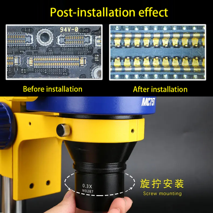 Mechanic Microscope Auxiliary Objective Lens 0.3X/0.5X/0.7X/2X MCN Eyepiece for Increase Working Distance of Stereo Microscopes