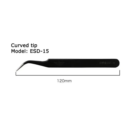 MECHANIC ESD-11 ESD-13 ESD-15 Tweezer Straight Curved Tip Flat Head For Electronic DIY Precision Anti-static Black Clip Tools