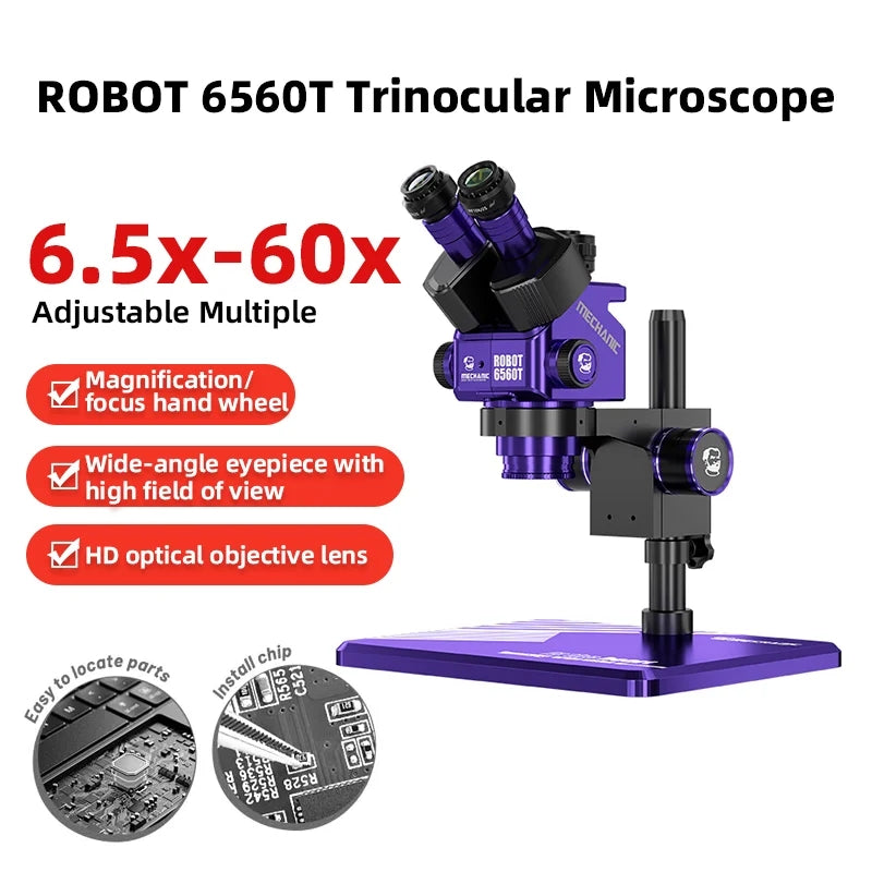 Mechanic 6560T-B11 6.5-60X Magnification Stereo Trinocular Microscope with Adjustable Eyepiece for Motherboard Soldering Repair
