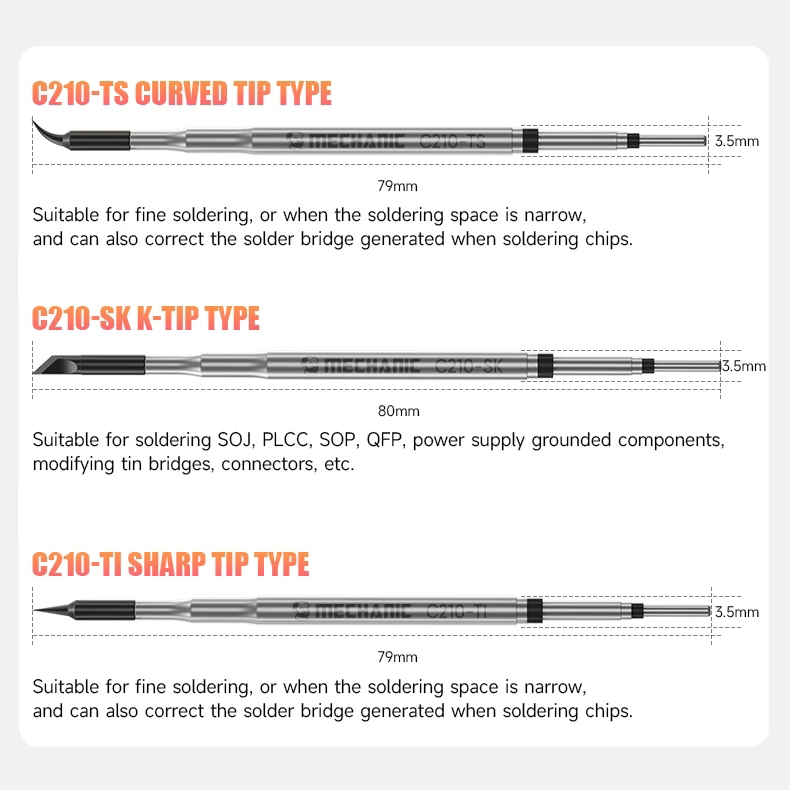 MECHANIC C210-TI/TS/SK Precision Soldering Tip for T210-A/NA T26/T26D Welding Handle Soldering Station Welding Repair Tip Tool
