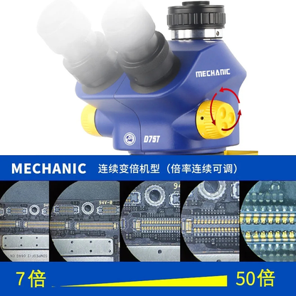 MECHANIC D75T-B11 Lab Trinocular Stereo Microscope HD Electronic Component Magnified 0.7-5.0X Continuous Zoom Observation Scope