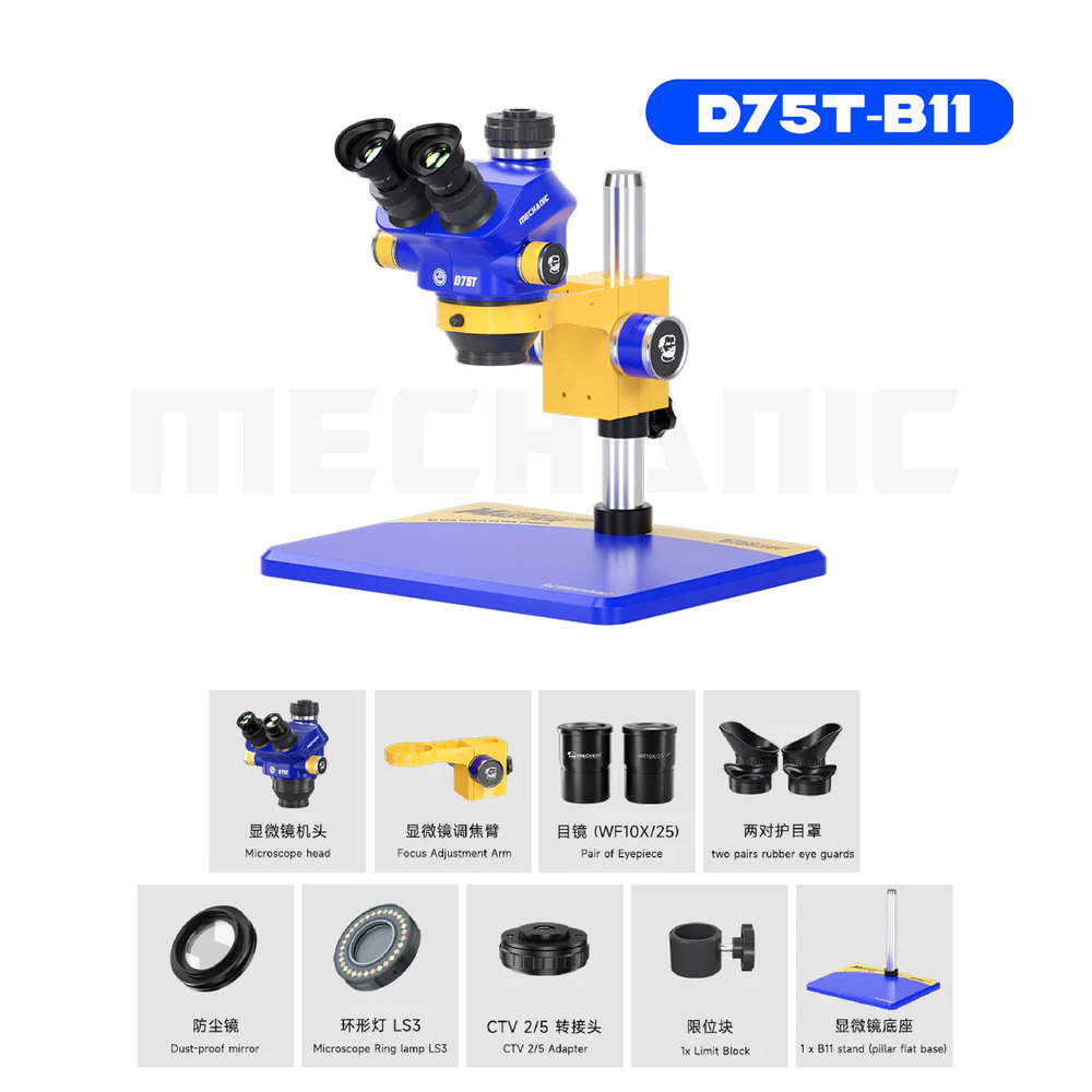 MECHANIC D75T-B11 Lab Trinocular Stereo Microscope HD Electronic Component Magnified 0.7-5.0X Continuous Zoom Observation Scope