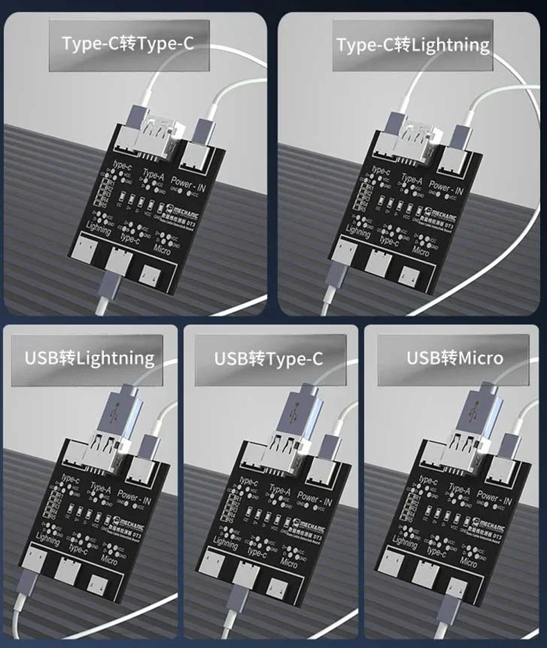 MECHANIC DT3 USB Cable Tester Data Cable Test PCB Board for IPhone Android USB Type-C Lightting Date Cable on-Off Detection tool