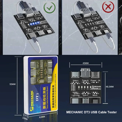 MECHANIC DT3 USB Cable Tester Data Cable Test PCB Board for IPhone Android USB Type-C Lightting Date Cable on-Off Detection tool