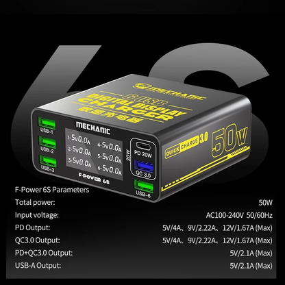 MECHANIC F-POWER 6 6S 6P Fast Charging Station Multi-Port Charger for IPhone HUAWEI XIAOMI SAMSUNG
