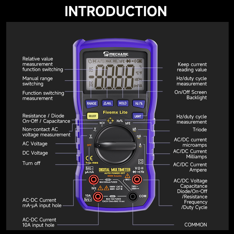 Mechanic Mini TD Five MX Digital Multimeter NCV Temp Measurement for Mobile Phone Repair High Precision Temperature Detection Multimeter
