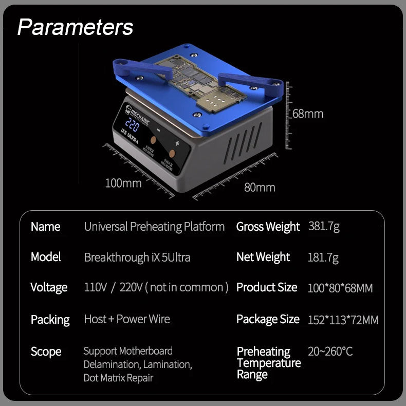 MECHANIC IX5 Ultra Universal Preheating Layering Platform for Motherboard Layering Tin Planting Glue Removal Heating Table Tool