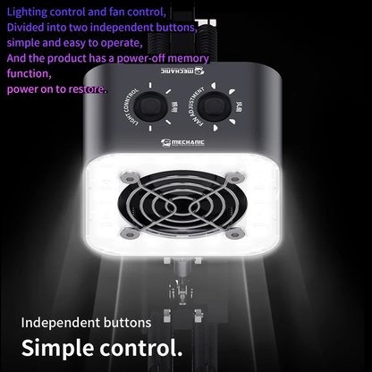 MECHANIC K9450 with Bracket Lighting Fan Smoke Sucking Adjustable Fast Cooling Tool for Mobile Phone Repair Lighting Lamp