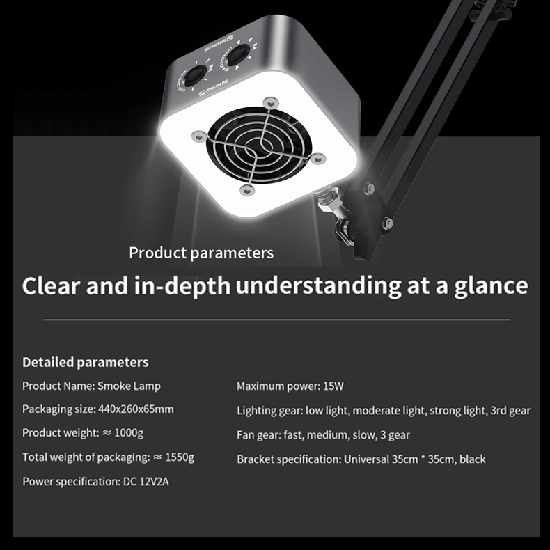 MECHANIC K9450 with Bracket Lighting Fan Smoke Sucking Adjustable Fast Cooling Tool for Mobile Phone Repair Lighting Lamp
