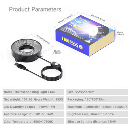 Mechanic LED L64 L72 L144 High Definition Industrial Microscope Ring Lamp Adjustable Ring-shaped Light Source USB Interface