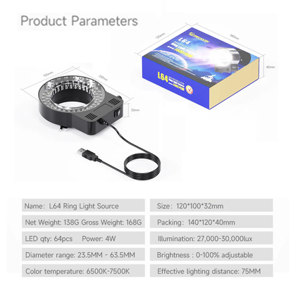Mechanic LED L64 L72 L144 High Definition Industrial Microscope Ring Lamp Adjustable Ring-shaped Light Source USB Interface