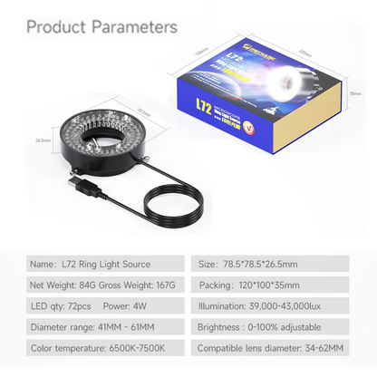 Mechanic LED L64 L72 L144 High Definition Industrial Microscope Ring Lamp Adjustable Ring-shaped Light Source USB Interface