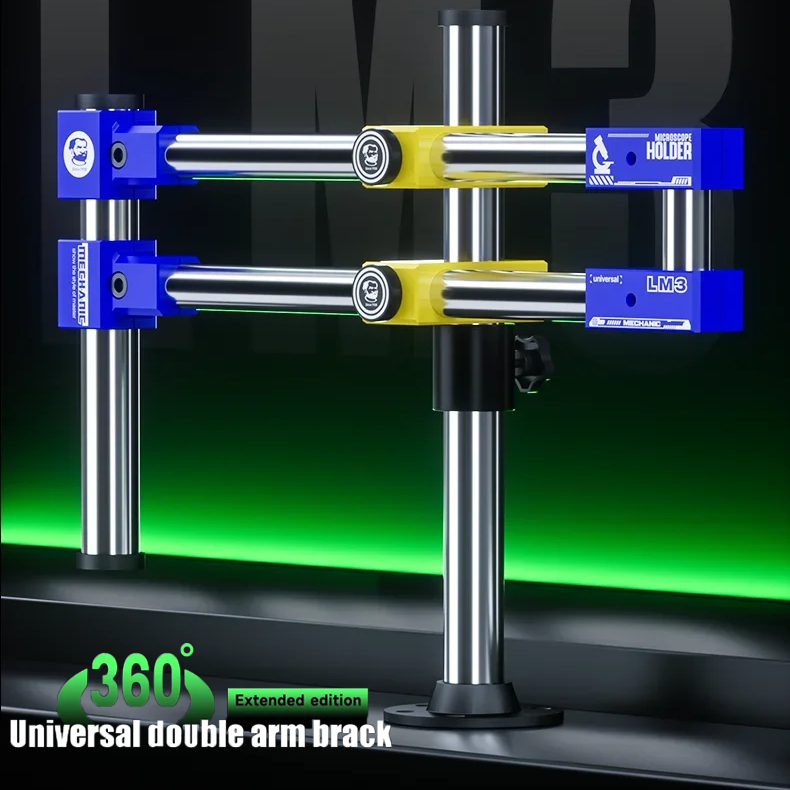 MECHANIC LM3 360° Universal Double Arm Stand for Mobile Phone Motherboard PCB Repair Microscope Support Rotating Stand Tool