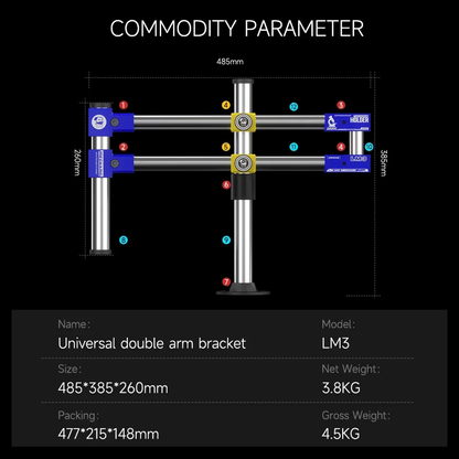 MECHANIC LM3 360° Universal Double Arm Stand for Mobile Phone Motherboard PCB Repair Microscope Support Rotating Stand Tool