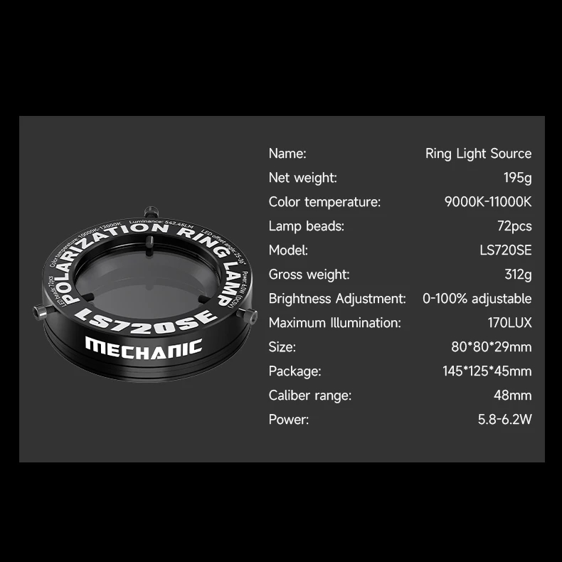 MECHANIC LS720+SE LS360 Microscope Ring Light Polarized Ring Lamp Eliminates Reflection for Soldering Repair Stereo Microscopes