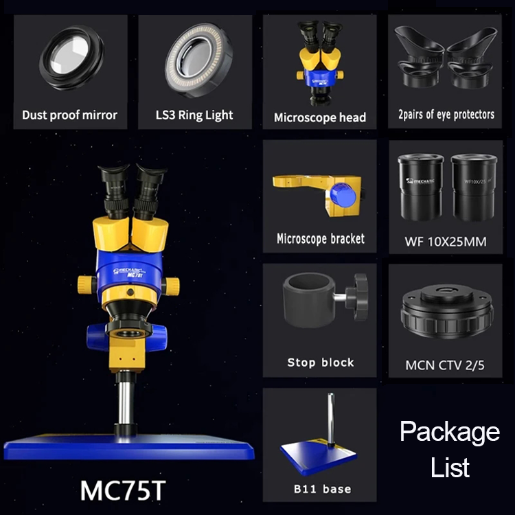 MECHANIC MC75T-B11 HD Trinocular Microscope ForMobile Phone PCB Rework Assembly Industrial Grade Stereo Detect Repair Tools