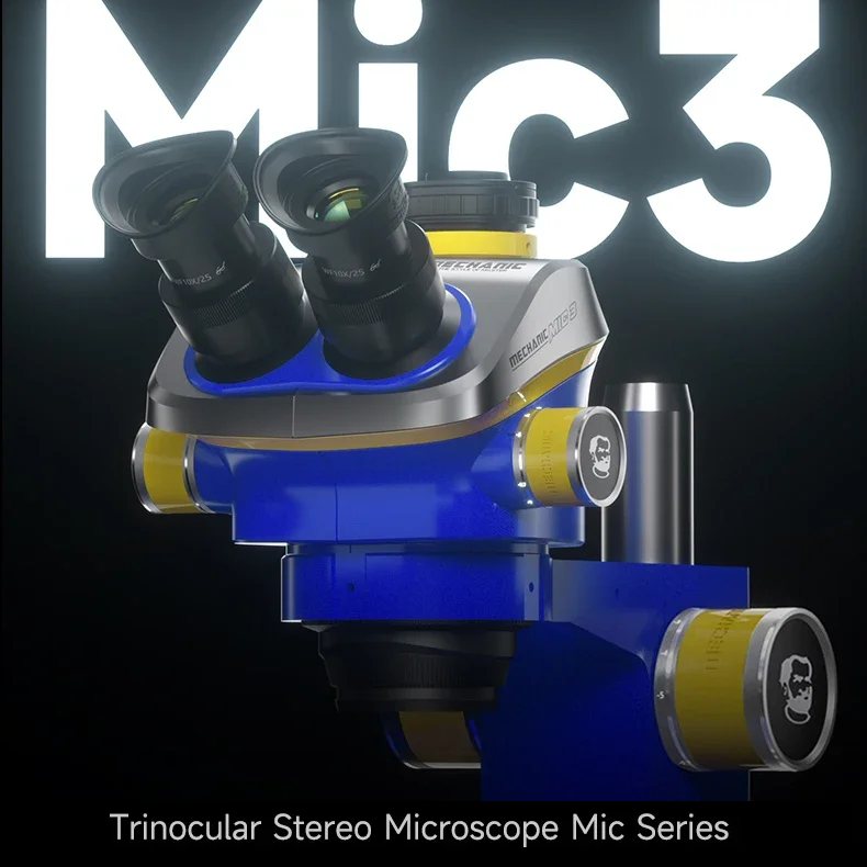 MECHANIC Mic3-B11 Trinocular Stereo Microscope WF10X/25MM Eyepiece 7-50X Continuous Zoom for Phone PCB Welding Microscope Tool