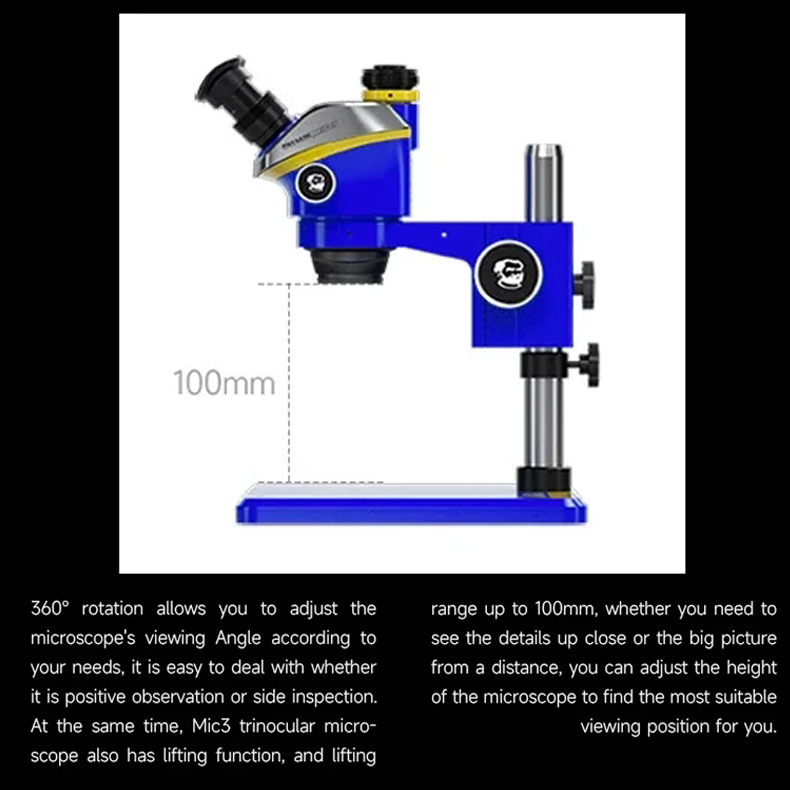 MECHANIC Mic3-B11 Trinocular Stereo Microscope WF10X/25MM Eyepiece 7-50X Continuous Zoom for Phone PCB Welding Microscope Tool